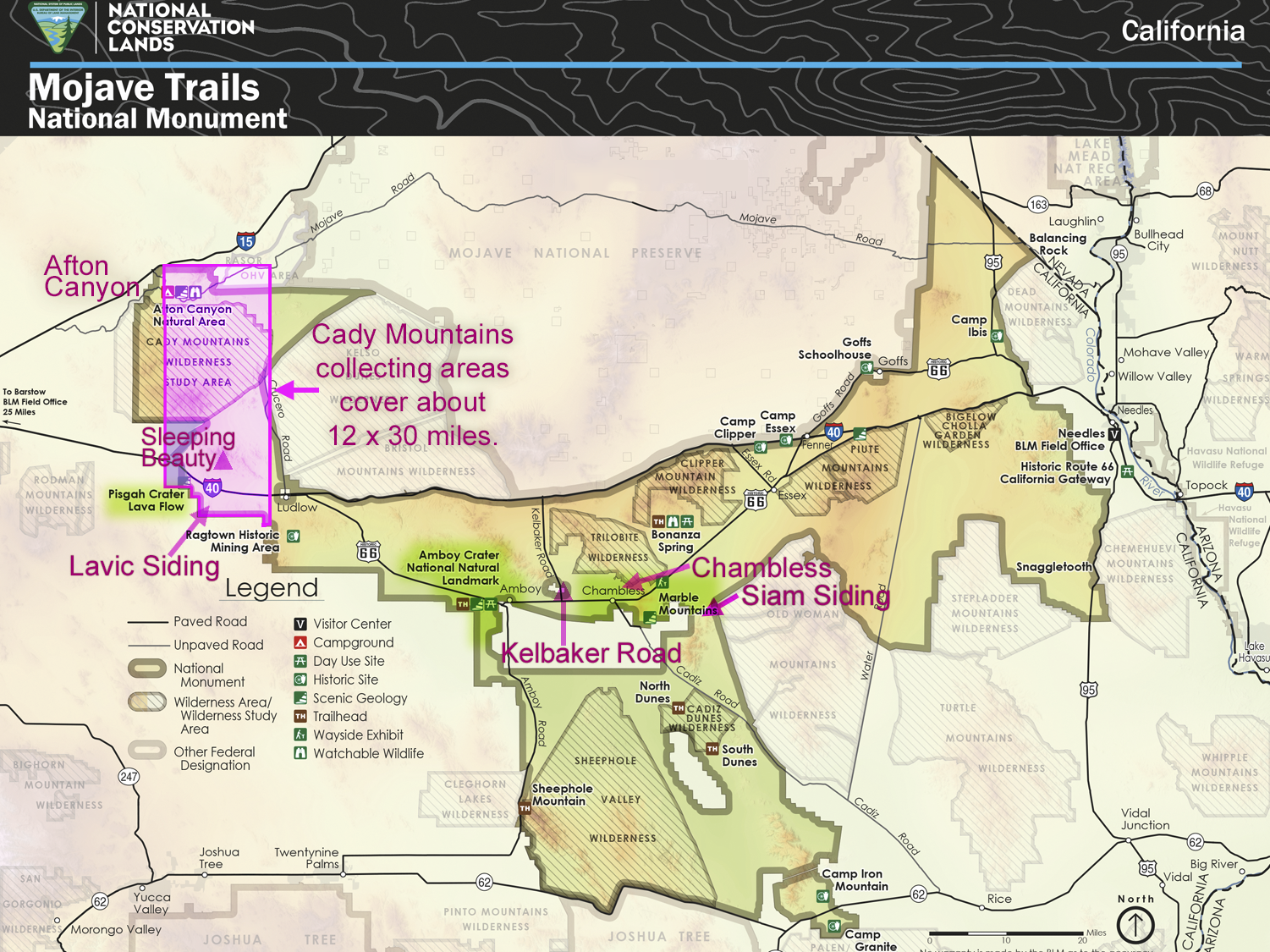Mojave Trails National Monument map with collecting areas