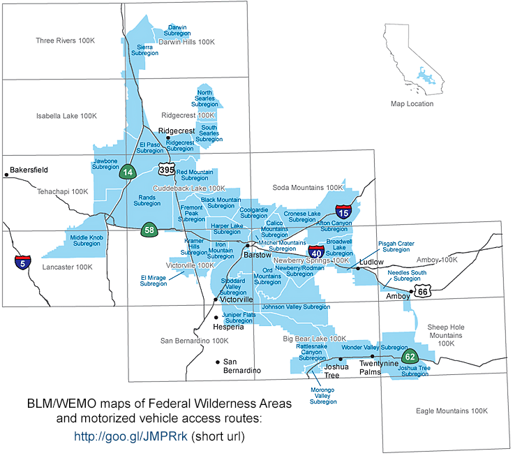WEMO map of Federal Wilderness Areas and road access